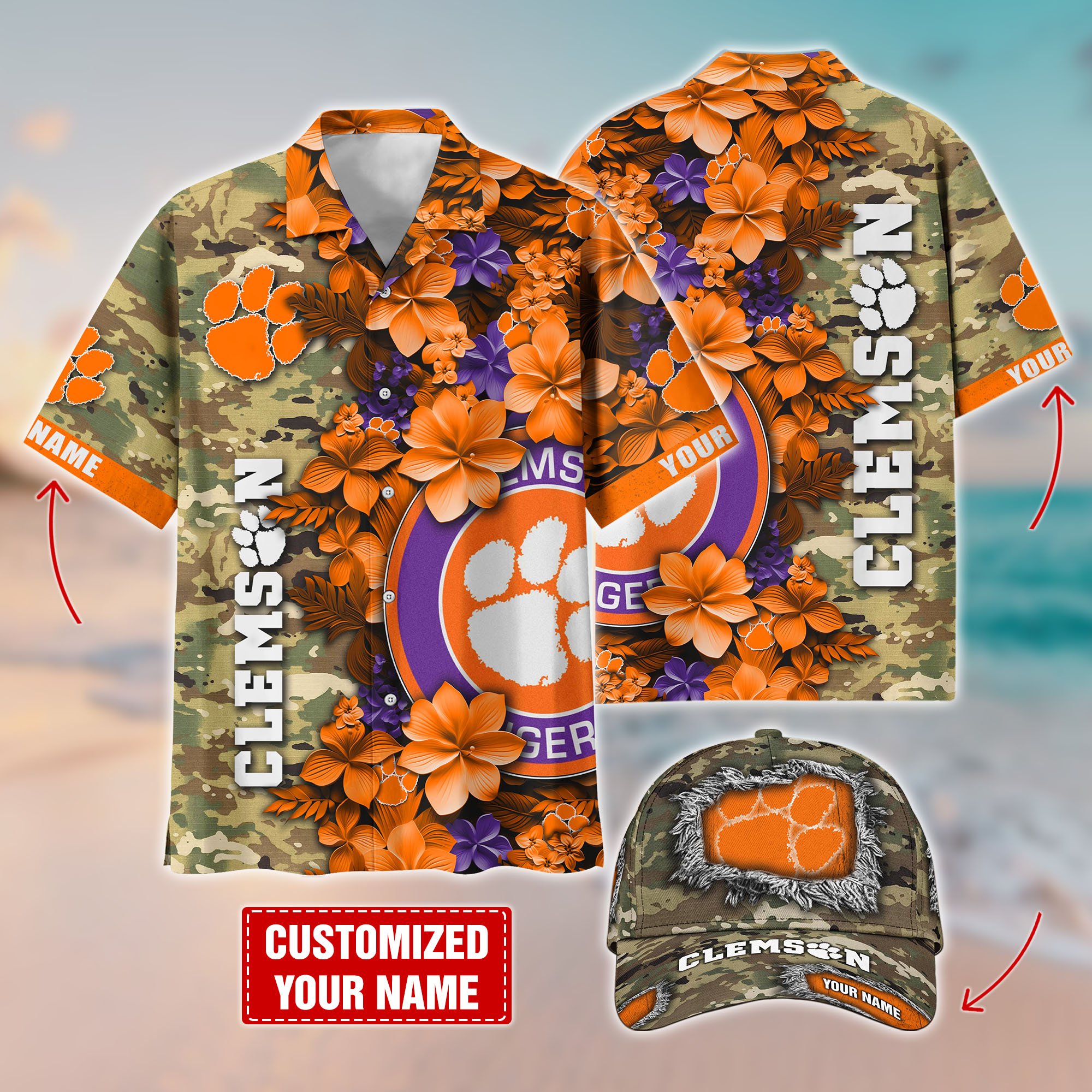 Clemson Tigers Customized Cap And Hawaiian Shirt Hot Trending. Gift For Fan T58536